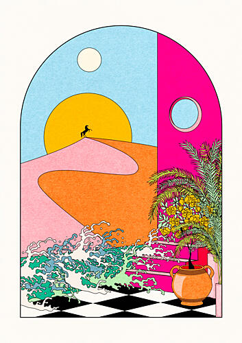 Surreal Desert Gateway Art Print by OMG Kitty