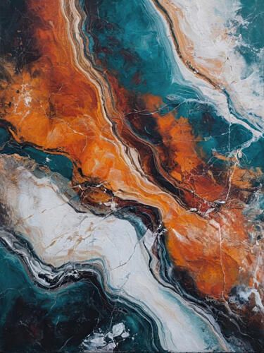 Orange Teal Stone Waves Art Print