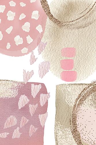 Abstract Pink Gold Shapes Art Print by Sally Ann Moss