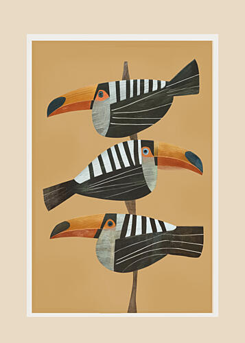 Stacked Tropical Toucans Art Print