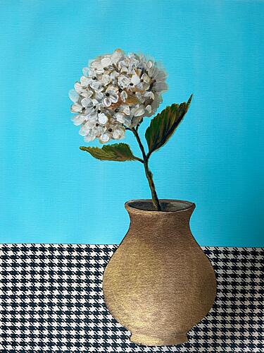 White Floral Gold Vase Art Print