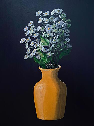 White Flowers Golden Vase Art Print