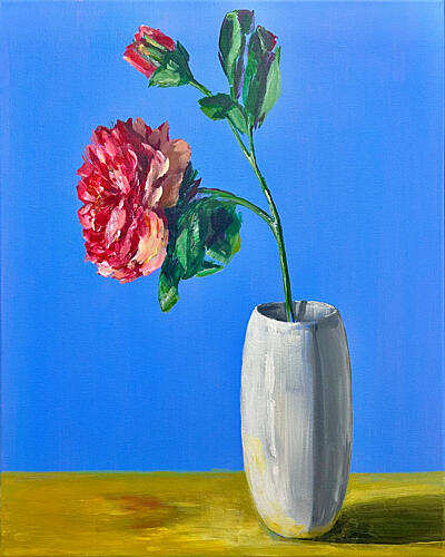 Red Flower Blue Still Life Art Print