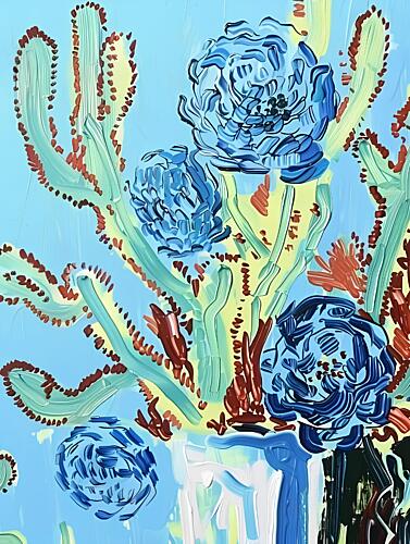 Blue Cactus Blooms Art Print