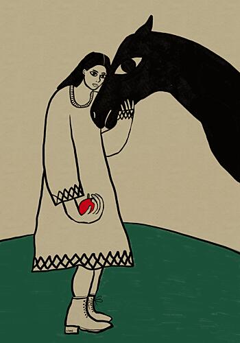 Girl and Gentle Horse Art Print
