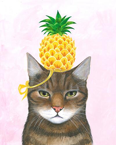Pineapple Hat on the Cat Art Print