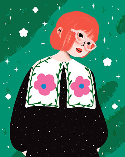 Whimsical Girl Starry Night Art Print by Zove Ahhh