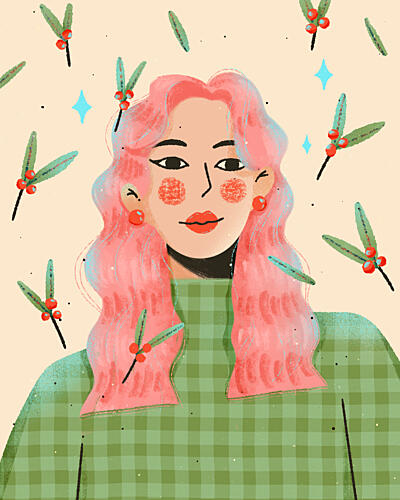 Festive Mistletoe Girl Art Print by Zove Ahhh
