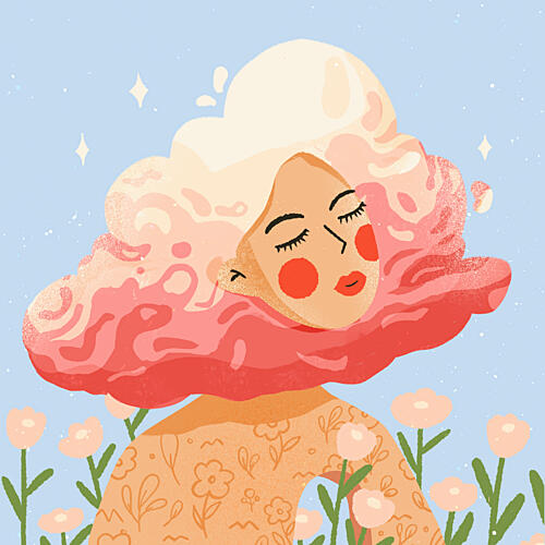 Dreamy Floral Cloud Woman Art Print by Zove Ahhh