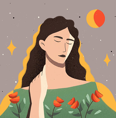 Serene Woman Cosmic Night Art Print by Zove Ahhh
