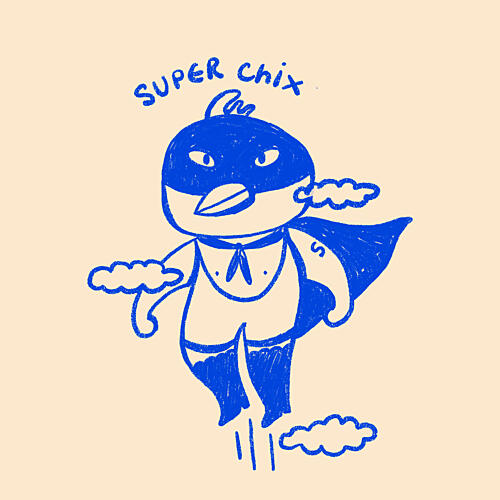 Heroic Blue Chick Soars Art Print by Zove Ahhh