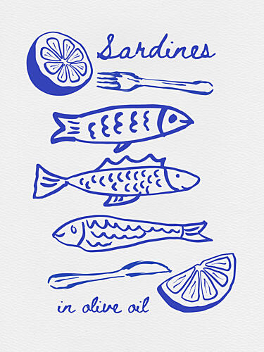 Illustrated Sardines and Lemon Art Print by Jolly and Dash