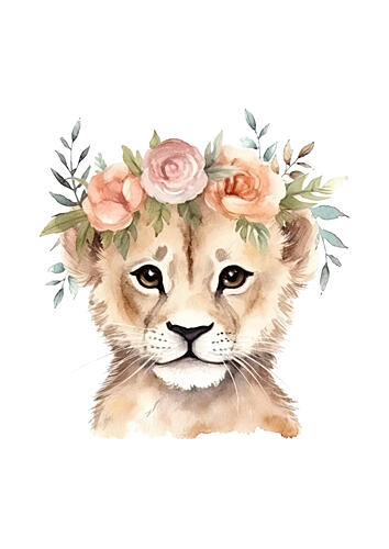 Lion Cub Flower Crown Art Print