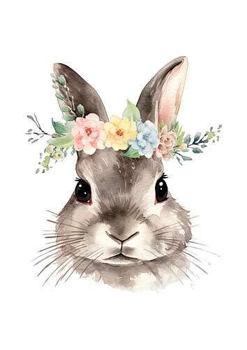 Floral Crown Bunny Art Print