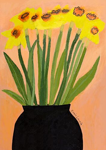 Yellow Daffodils Black Vase Art Print
