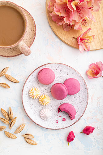 Pink Macarons and Coffee Art Print by Uladzimir