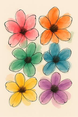 Cheerful Watercolor Flowers Art Print