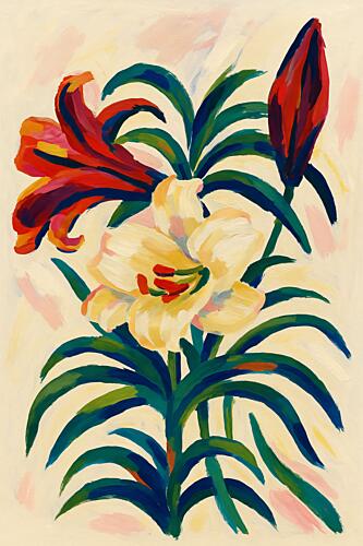 Vibrant Red Yellow Lilies Art Print