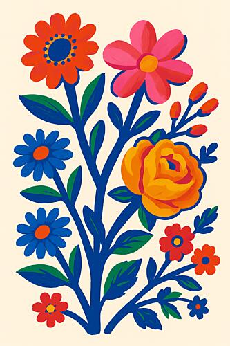Vibrant Folk Flowers Art Print