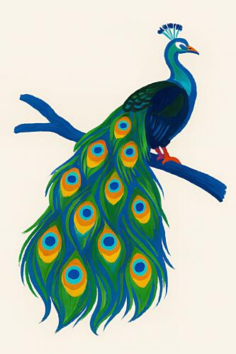 Colorful Peacock on Branch Art Print