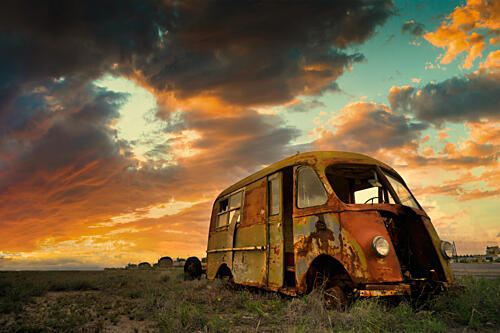 Rusty Bus Sunset Art Print