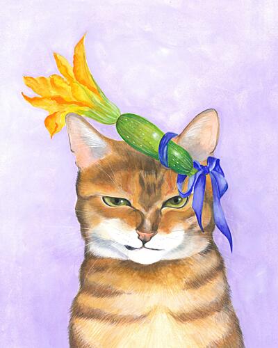 Jasper Cat and Courgette Hat Art Print