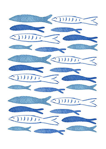 Blue School of Fish Art Print
