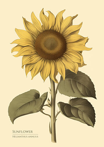 Sunflower Botanical Illustration Art Print