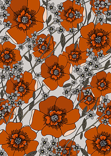 Rust Orange Floral Pattern Art Print