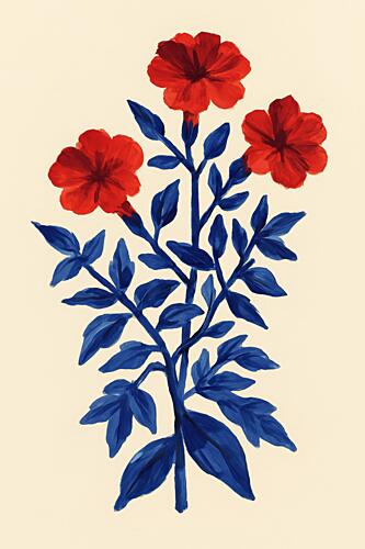 Classic Red Blue Flowers Art Print