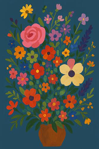 Vibrant Folk Bouquet Art Print