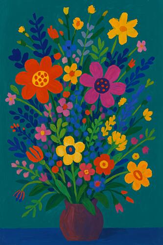 Colorful Folk Flowers Art Print