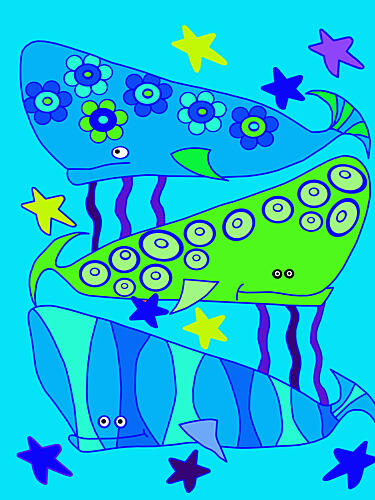 Whimsical Ocean Whales Art Print