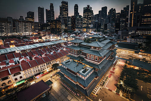 Chinatown Temple Skyline Art Print by Jo Gen