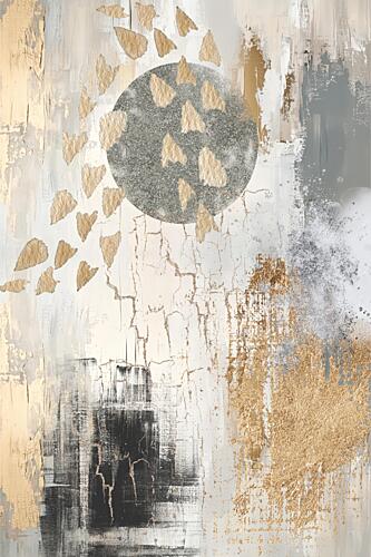 Distressed Gold Circle Abstract Art Print