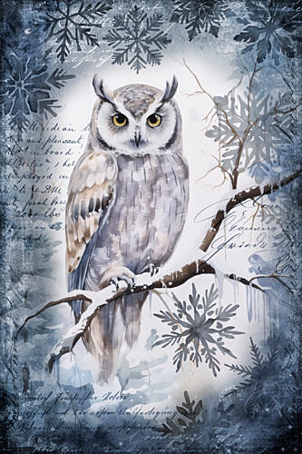 Moonlit Winter Owl Art Print
