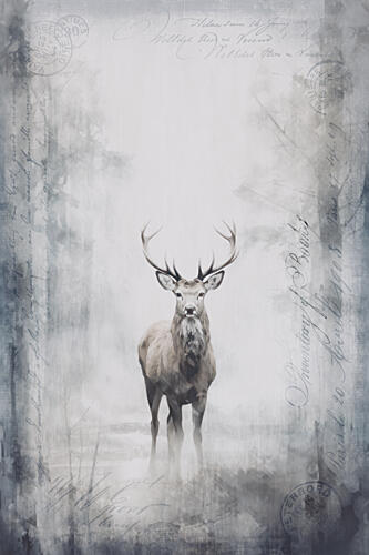 Misty Forest Stag Art Print