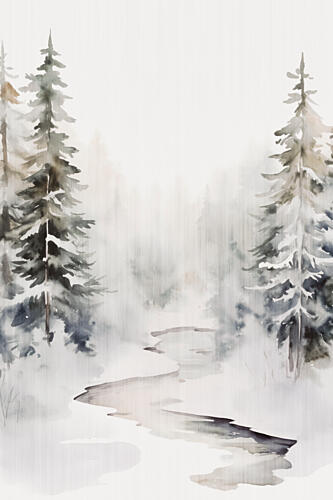 Snowy Forest Stream Art Print