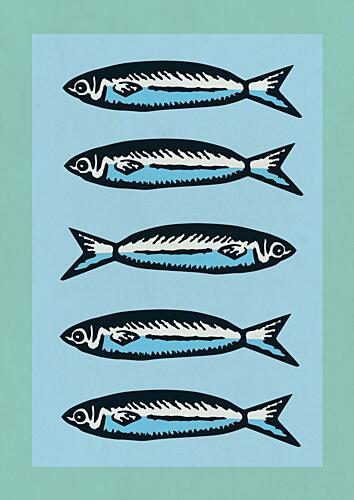 Five Blue Sardines Art Print