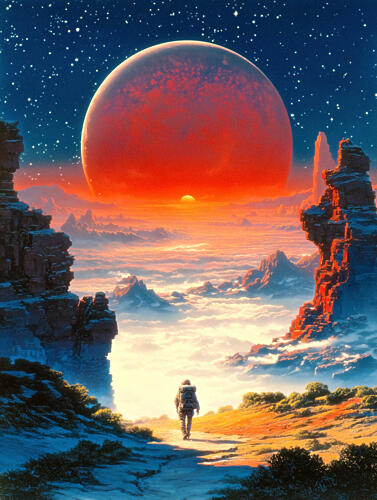 Astronauts Red Dawn Art Print by Taudalpoi