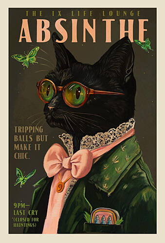 Chic Absinthe Cat Alcohol and Cocktail Bar Art Art Print