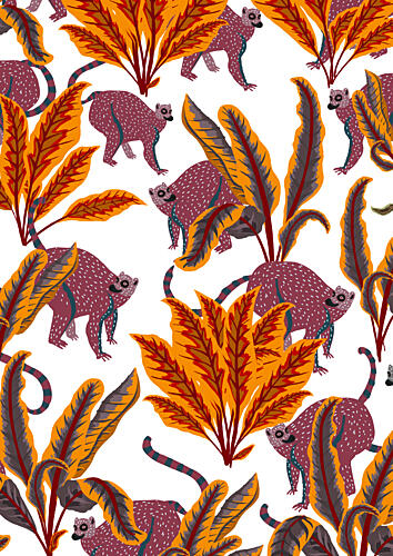 Jungle Lemur Pattern Art Print
