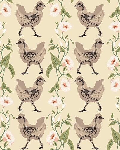 Floral Chicken Skeletons Art Print
