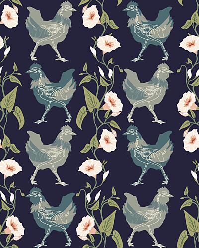 Dark Botanical Chicken Anatomy Art Print