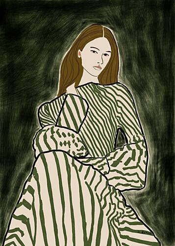 Fashionable Striped Woman Fashion Print