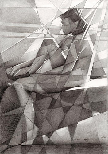 Contemplative Cubist Figure Cubist Print