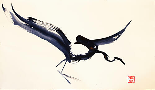 Graceful Ink Crane Art Print
