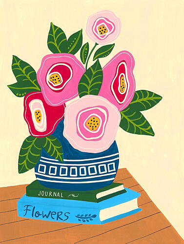 Colorful Flowers and Books Art Print