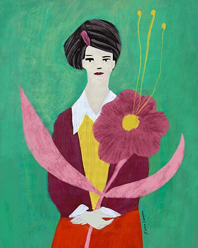 Vibrant Woman Pink Flower Fashion Print