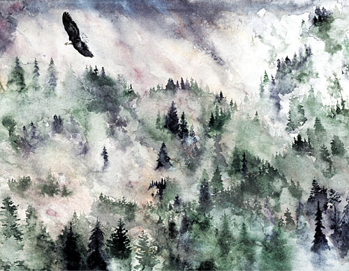 Misty Mountain Eagle Art Print